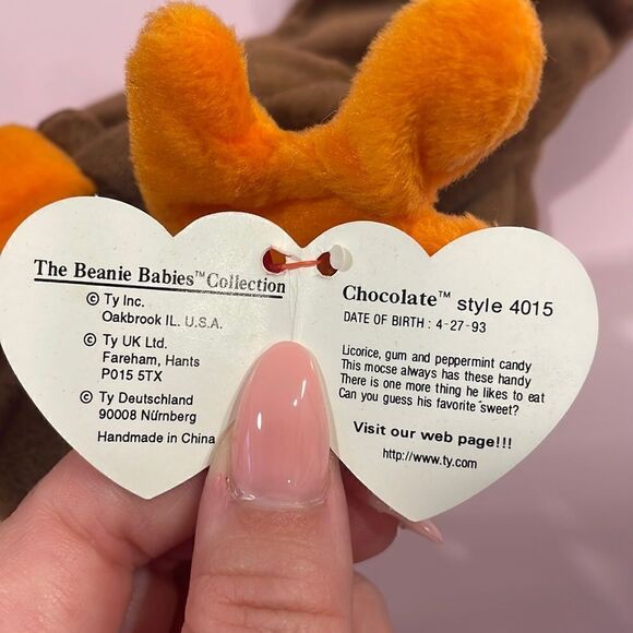 1993 Vintage Chocolate the Moose Ty Original Beanie Baby 9” PVC Pellets NWT EUC - Picture 7 of 9